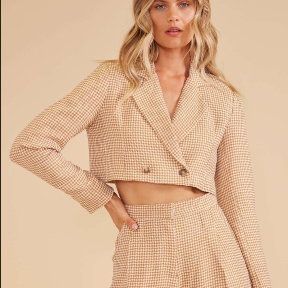 MinkPink Kennedy Crop Houndstooth Blazer